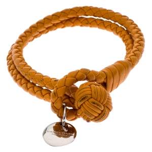 Bottega Veneta Mustard Yellow Intrecciato Nappa Leather Double Strand Bracelet