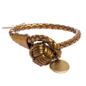 Bottega Veneta Gold Laminated Effect Leather Intrecciato Bracelet S