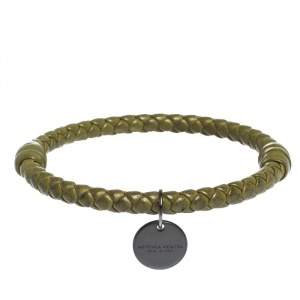 Bottega Veneta Green Intrecciato Leather Bangle Bracelet