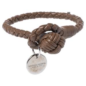 Pre Owned Bottega Veneta Brown Intrecciato Nappa Leather Toggle Bracelet S