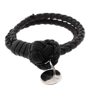 Pre Owned Bottega Veneta Black Intrecciato Nappa Leather Double Strand Bracelet S