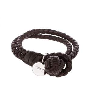Pre Owned Bottega Veneta Intrecciato Nappa Brown Leather Double Strand Bracelet