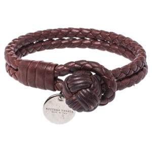 Pre Owned Bottega Veneta Burgundy Intrecciato Double Strand Bracelet