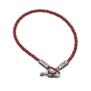 Pre Owned Bottega Veneta Red Intrecciato Leather Silver Knot Bracelet S