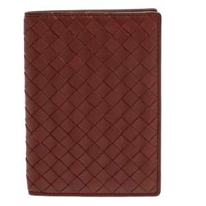 Pre Owned Bottega Veneta Copper Intrecciato Leather Passport Holder 