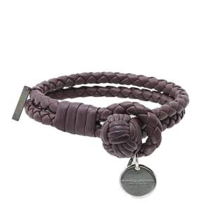 Pre Owned Bottega Veneta Lavender Intrecciato Leather Double Strand Knot Bracelet S