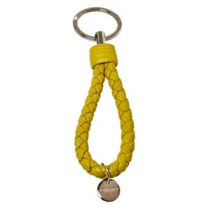 Pre Owned Bottega Veneta Intrecciato Citrine Nappa Leather Key Ring             