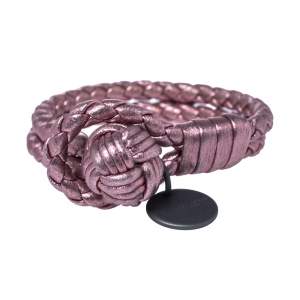 Bottega Veneta Metallic Pink Intrecciato Leather Double Row Knot Bracelet XS