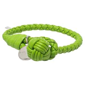 Pre Owned Bottega Veneta Green Intrecciato Nappa Leather Knot Bracelet S