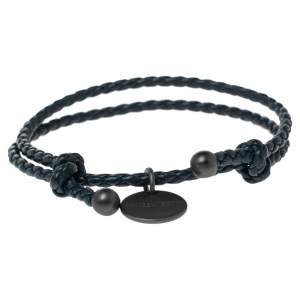 Pre Owned Bottega Veneta Navy Blue Intrecciato Leather Adjustable Bracelet