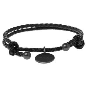 Pre Owned Bottega Veneta Black Intrecciato Leather Adjustable Bracelet