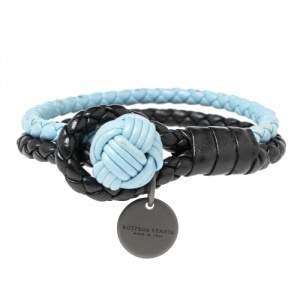 Bottega Veneta Blue & Black Intrecciato Leather Double Knot Bracelet