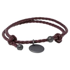 Pre Owned Bottega Veneta Burgundy Intrecciato Leather Adjustable Bracelet