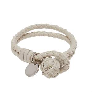 Bottega Veneta White Intrecciato Leather Double Strand Knot Bracelet