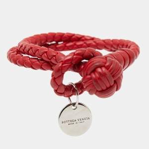 Pre Owned Bottega Veneta Intrecciato Leather Double Strand Knot Bracelet
