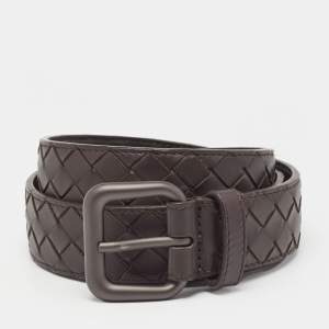 Bottega Veneta Brown Intrecciato Leather Buckle Belt 85CM