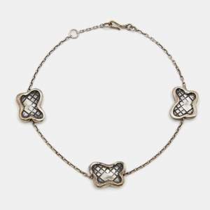 Pre Owned Bottega Veneta Intrecciato Engraved Butterfly Charm Sterling Silver Bracelet S