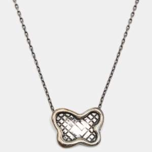 Pre Owned Bottega Veneta Intecciato Butterfly Sterling Silver Pendant Necklace
