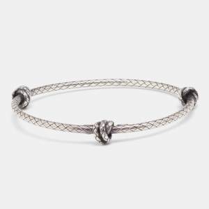 Pre Owned Bottega Veneta Sterling Silver Intrecciato Knot Bangle Bracelet