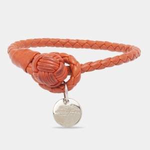Pre Owned Bottega Veneta Orange Intrecciato Leather Single Knot Bracelet