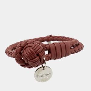 Pre Owned Bottega Veneta Intrecciato Leather Double Strand Knot Bracelet S