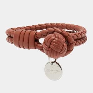 Bottega Veneta Brown Braided Leather Knot Bracelet S