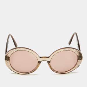 Bottega Veneta Clear Brown Crosshatch / Brown BV0197S Round Sunglasses