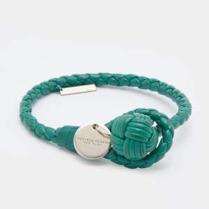 Bottega Veneta Green Intrecciato Leather Knot Bracelet S