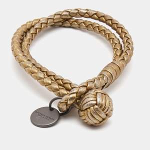 Bottega Veneta Gold Leather Intrecciato Bracelet