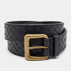 Bottega Veneta Black Intrecciato Leather Belt 95CM