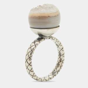 Bottega Veneta Stone Charm Silver Ring EU 54