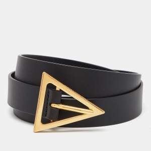 Bottega Veneta Black Leather Triangle Slim Belt 100CM