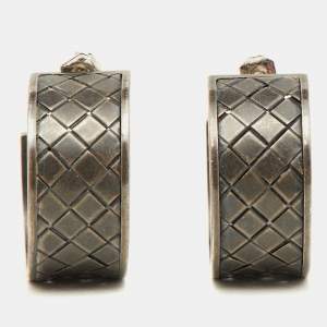 Bottega Veneta Intecciato Silver Hoop Earrings