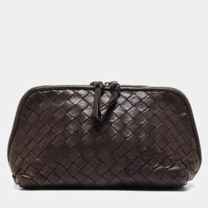 Bottega Veneta Dark Brown Intrecciato Leather Beauty Pouch