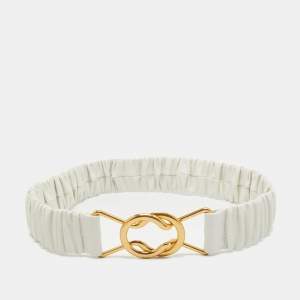 Bottega Veneta White Leather Ruched Clasp Waist Belt