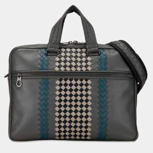 Bottega Veneta Gray Intrecciato-Trimmed Leather Briefcase Bag