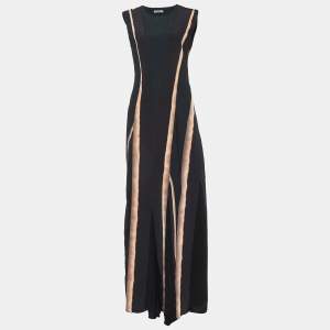Bottega Veneta Black Textured & Printed Crepe Sleeveless Maxi Dress S