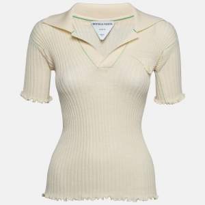 Bottega Veneta Cream Knit Tight Fit Polo T-Shirt XS