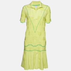 Bottega Veneta Yellow Intreccio Knit Midi Dress XL