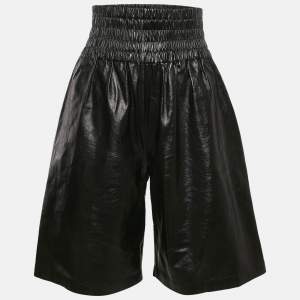 Bottega Veneta Black Leather High Waist Shorts XS