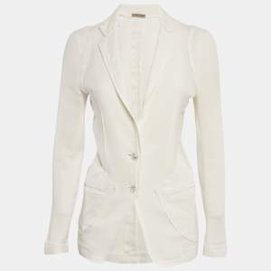 Bottega Veneta Off-White Perforated Cotton Single Breasted Blazer M