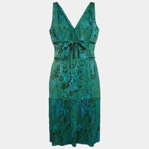 Bottega Veneta Blue/Green Marble Print Satin Plisse Short Dress M