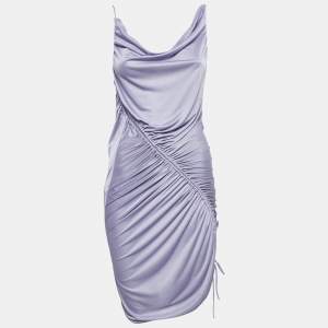 Bottega Veneta Purple Jersey Ruched Asymmetric Midi Dress XXS