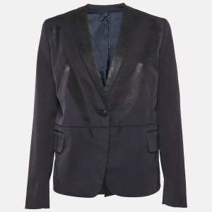 Bottega Veneta Navy Blue Printed Gabardine Single Breasted Blazer M