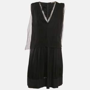 Bottega Veneta Black Silk Blend V-Neck Short Dress S