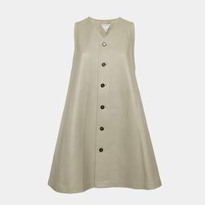 Bottega Veneta Grey Leather Button Front Sleeveless Short Dress S