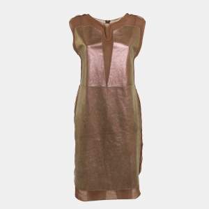 Bottega Veneta Brown Leather Round Neck Sleeveless Short Dress S