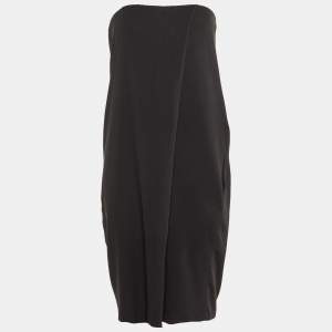 Bottega Veneta Black Silk & Cotton Draped Strapless Mini Dress M