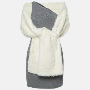 Bottega Veneta Grey Shearling One Shoulder Mini Dress S With Wool Fur Scarf
