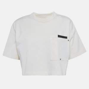 Bottega Veneta Off-White Cotton Knit Crew Neck Crop Top XXS